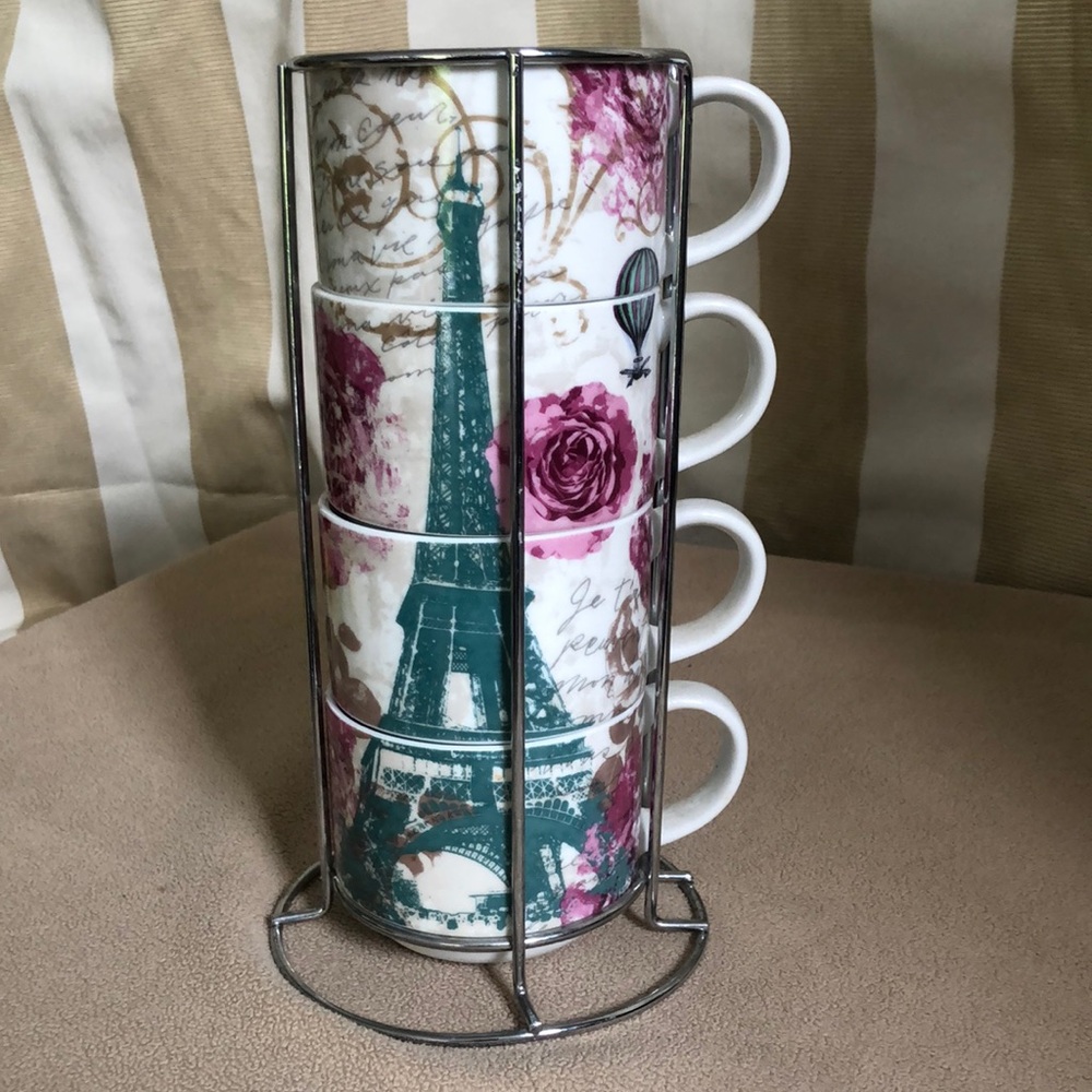 4 Prima design stackable mugs with holder.